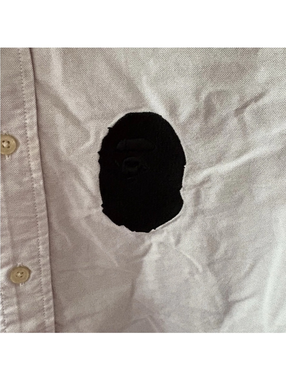 BAPE sz M Light Gray Short Sleeve Cotton Button Down Bathing Ape Head Logo - Picture 2 of 10